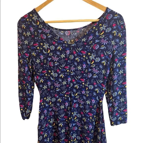 GAP Blue Floral Print Scoop Neck Long Sleeve Lightweight Flowy Mini Dress 2 - Picture 4 of 9